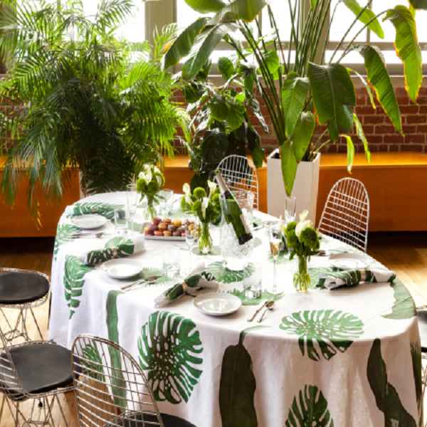 Huddleson-Italian Linen Printed Table Linens-Tropical Leaves